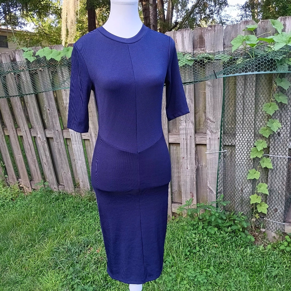 H&M Women's Pencil Dress Stretch Short Sleeve Navy Size XS